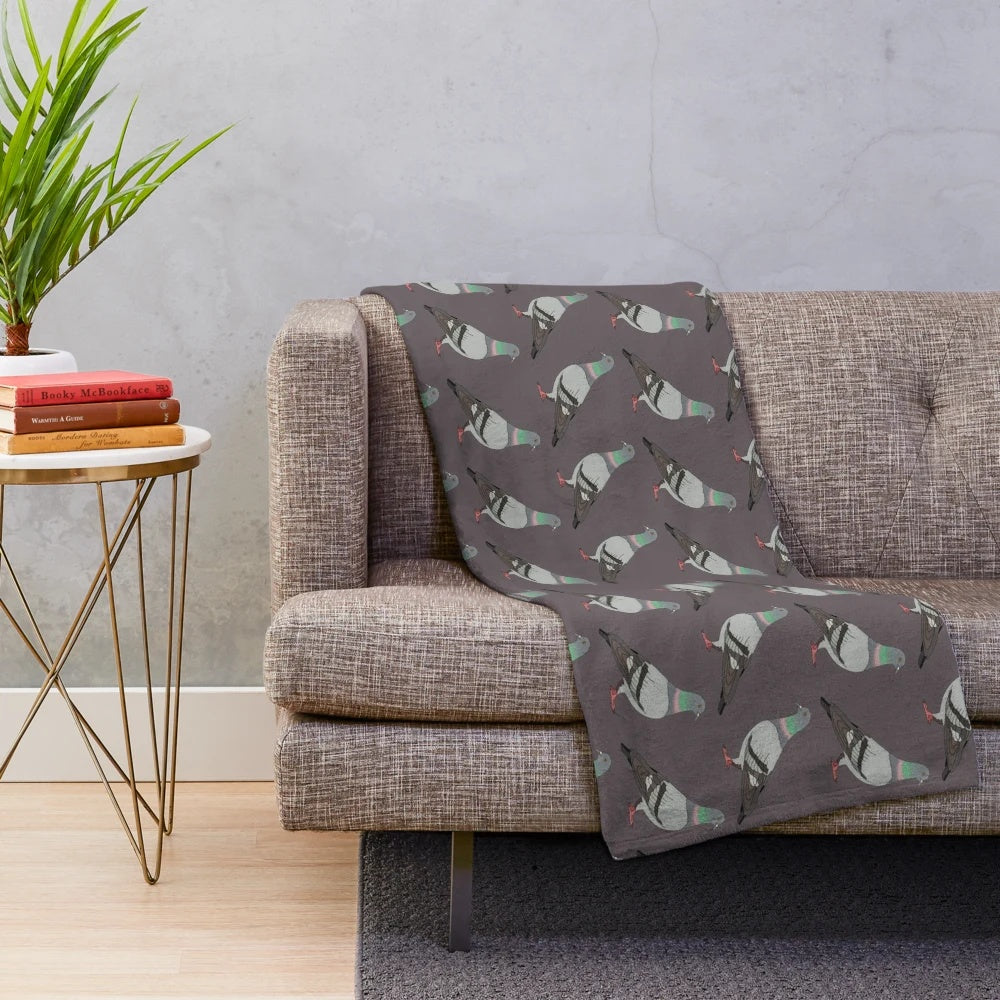 Plush grey blanket with stylish pigeon pattern design