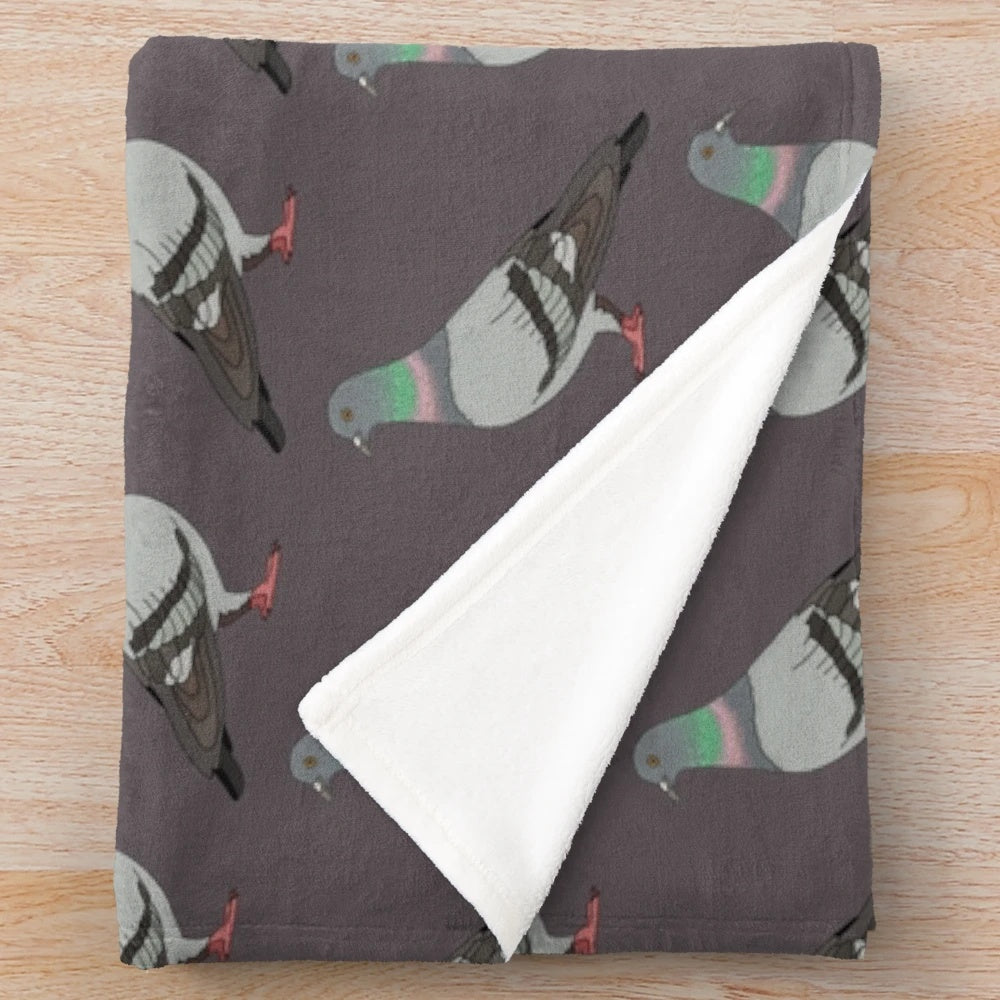 Plush grey blanket with stylish pigeon pattern design