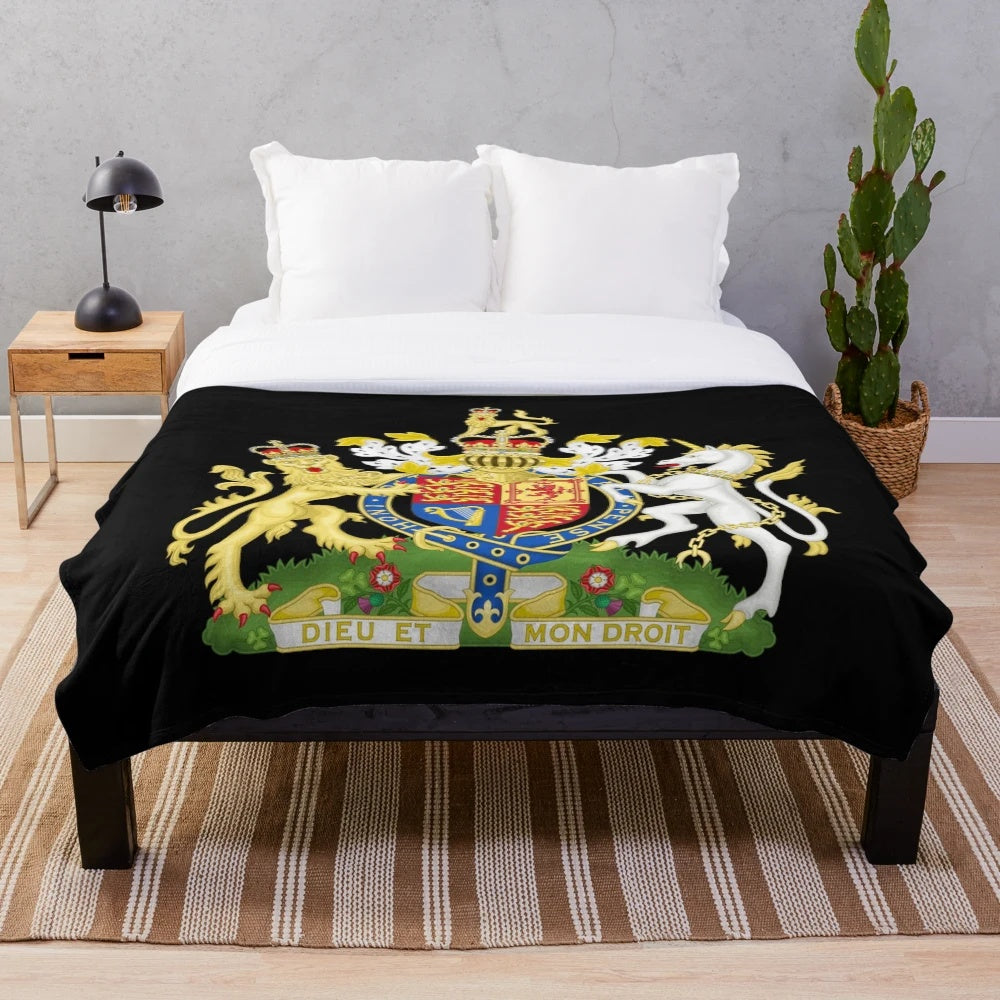 Plush blanket featuring the iconic UK royal coat of arms