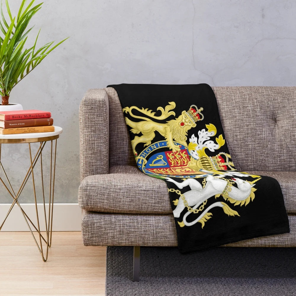Plush blanket featuring the iconic UK royal coat of arms