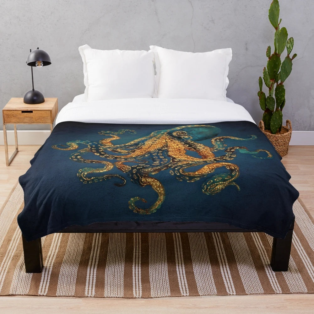 Plush blanket featuring an abstract watercolor painting of underwater ocean life