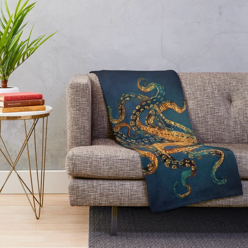 Plush blanket featuring an abstract watercolor painting of underwater ocean life