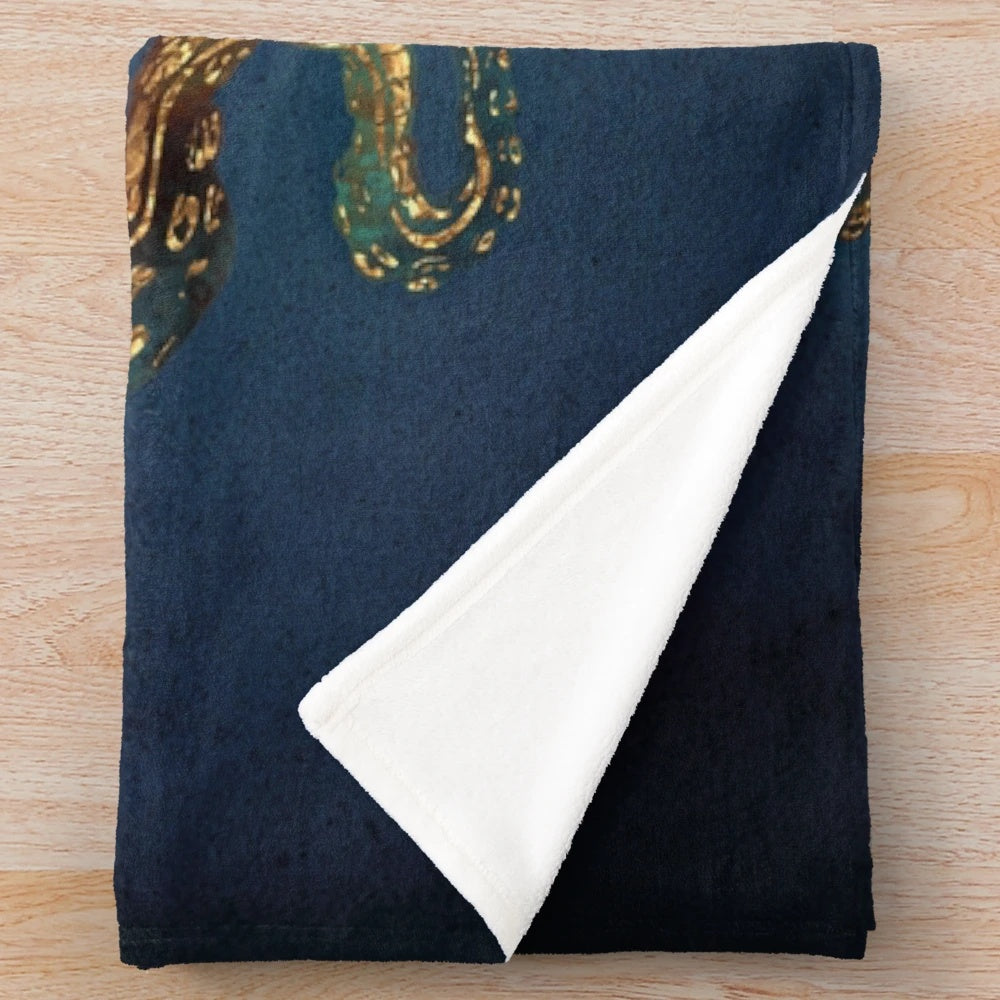 Plush blanket featuring an abstract watercolor painting of underwater ocean life