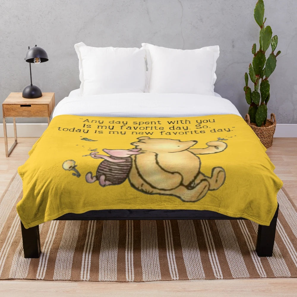 Winnie the Pooh plush blanket with classic quotes and characters