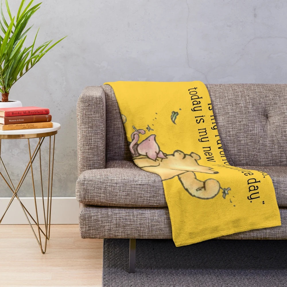Winnie the Pooh plush blanket with classic quotes and characters