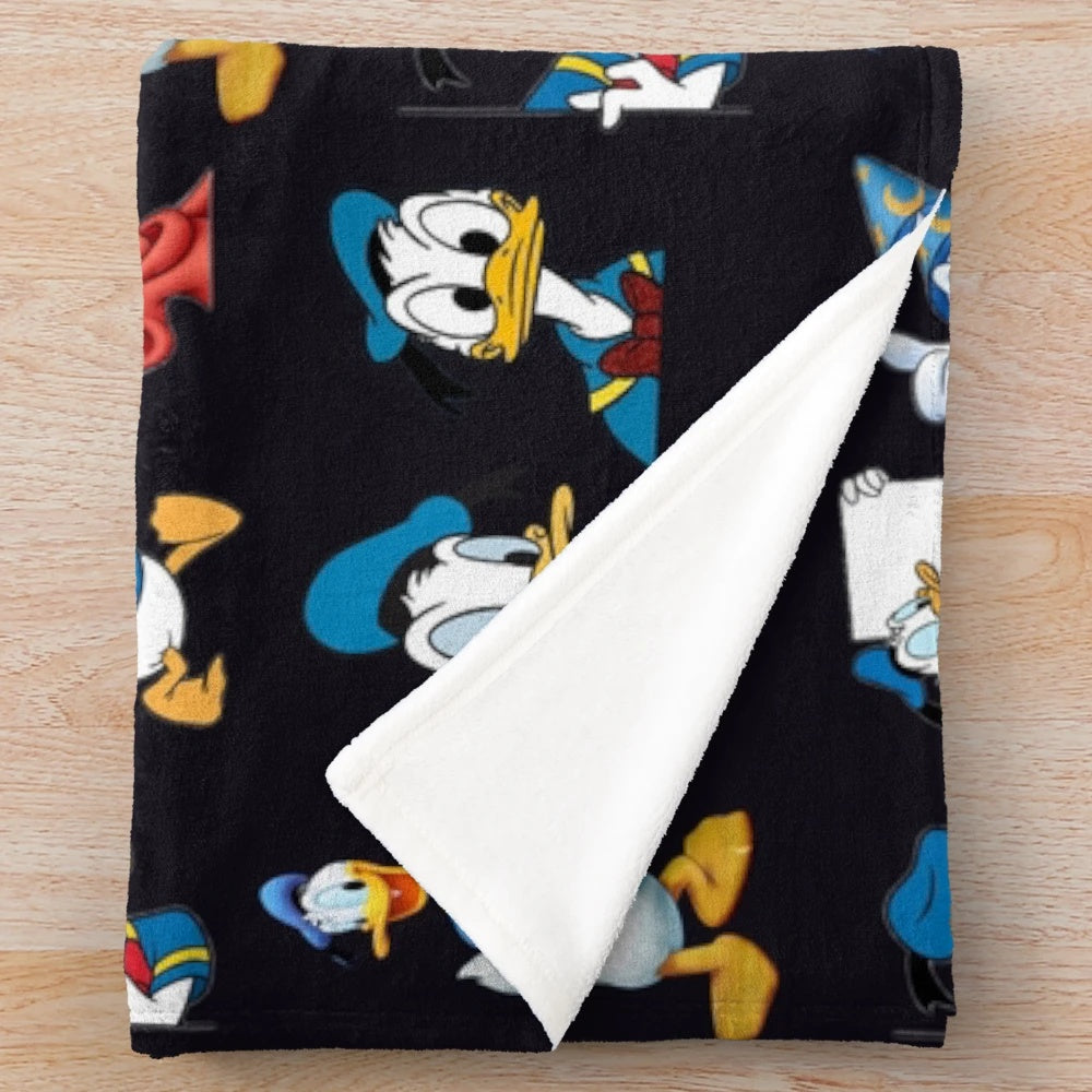 Blue plush blanket with a cute cartoon design of Donald Duck