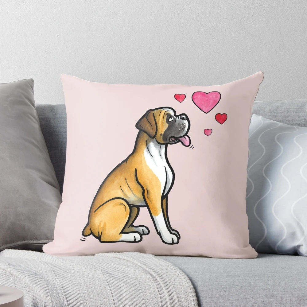 Soft, plush pillow featuring a cute boxer dog design, perfect for dog lovers