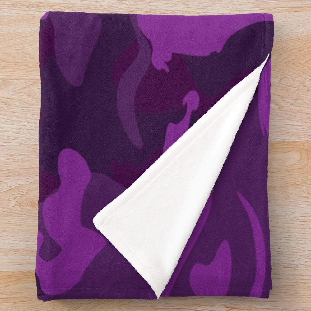 Soft, plush purple blanket with camouflage pattern design