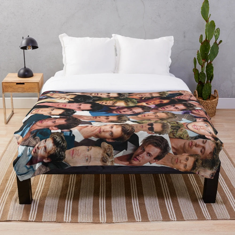 Plush blanket featuring a collage of photos of actor Austin Butler