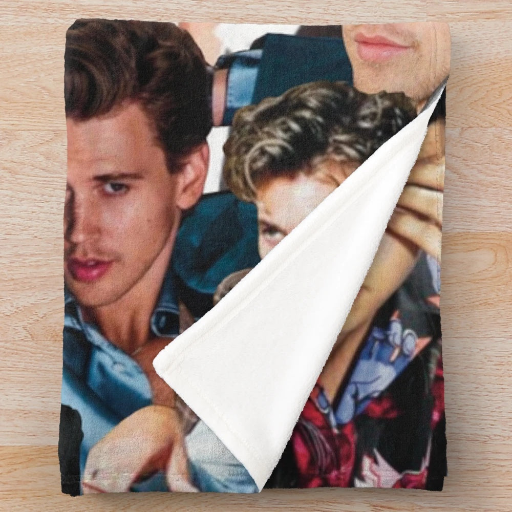 Plush blanket featuring a collage of photos of actor Austin Butler