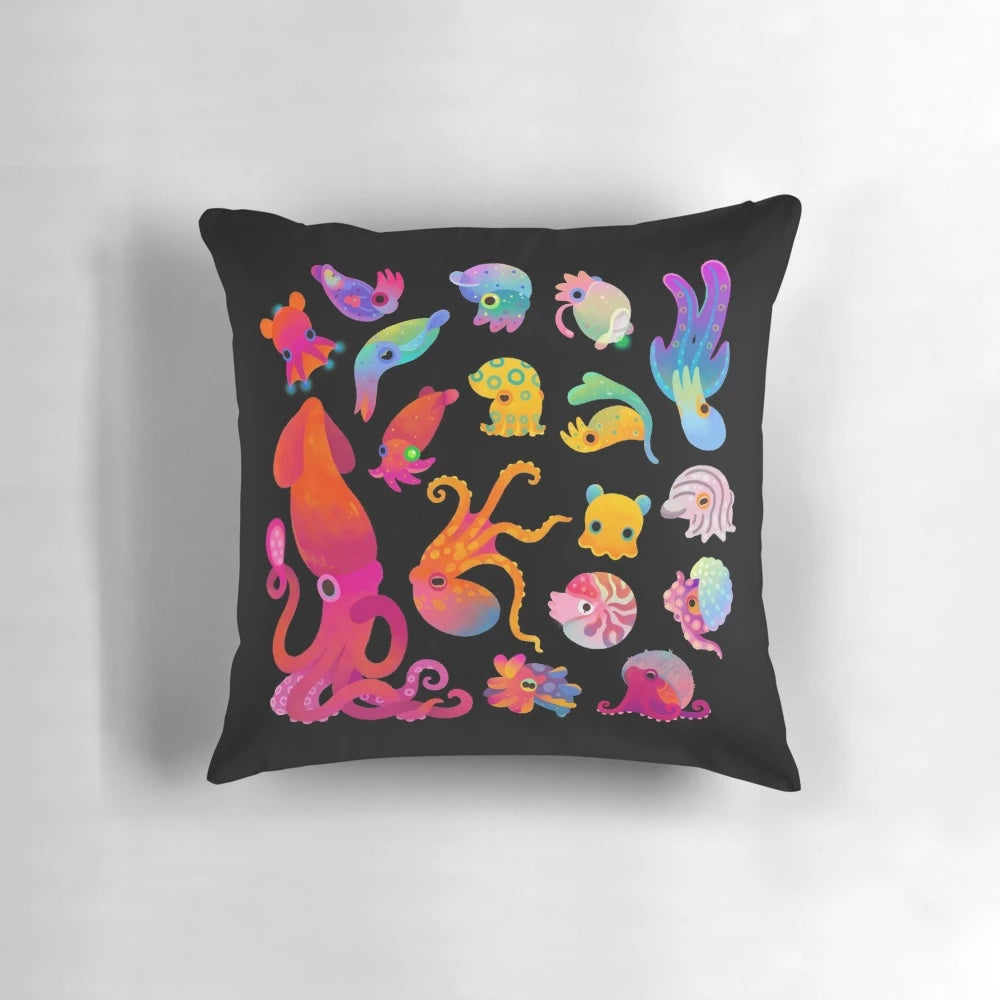 Soft, plush pillow featuring a cephalopod design, perfect for ocean-themed home decor