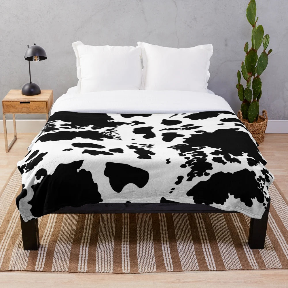 Black and white cowhide print pattern plush blanket
