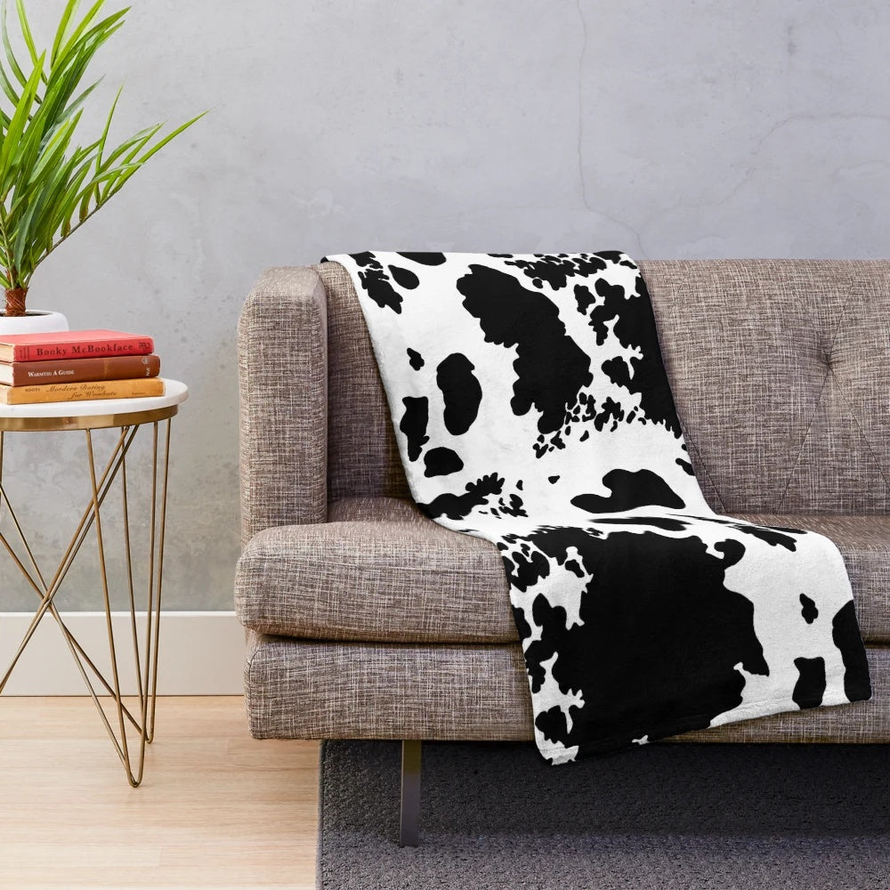 Black and white cowhide print pattern plush blanket
