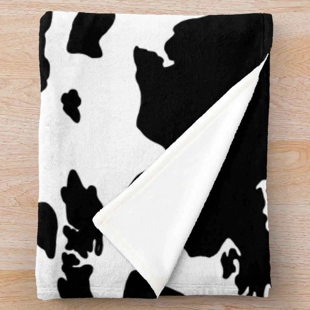 Black and white cowhide print pattern plush blanket