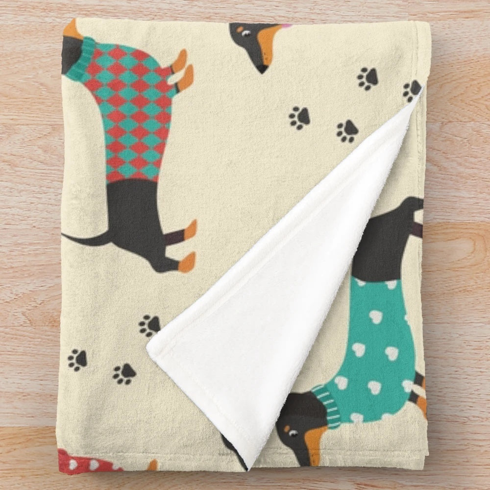 Dachshund plush blanket with seamless pattern of cute wiener dogs