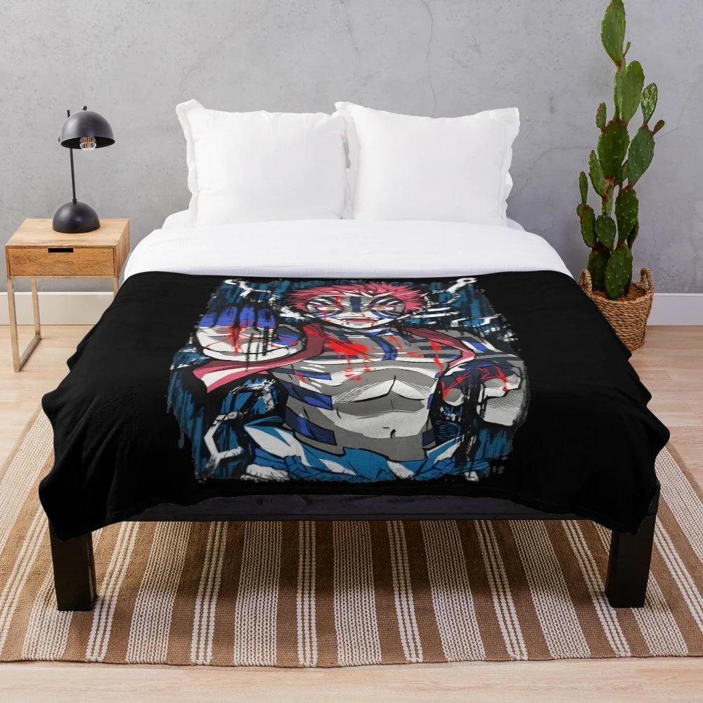 Plush Demon Slayer Blanket with Upper Moon inspired design