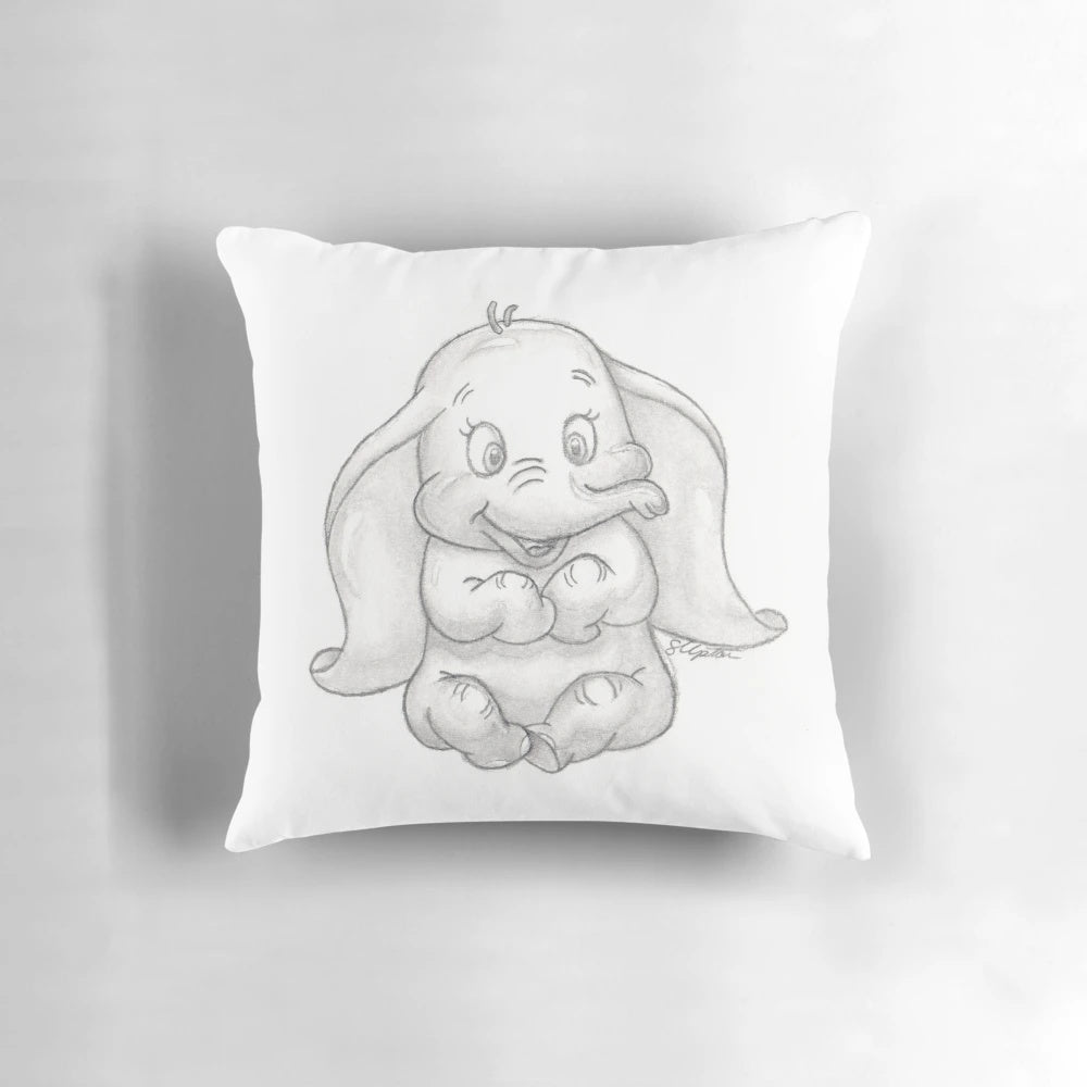 Soft and cuddly Dumbo elephant plush pillow in black, white, and grey