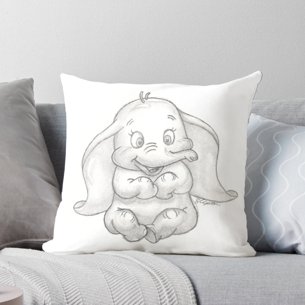 Soft and cuddly Dumbo elephant plush pillow in black, white, and grey