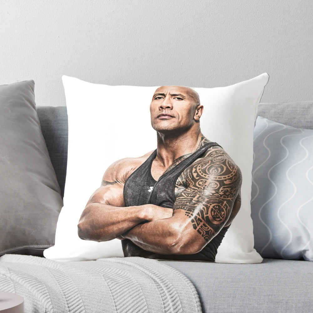 Soft and cozy pillow featuring a print of Hollywood actor Dwayne "The Rock" Johnson