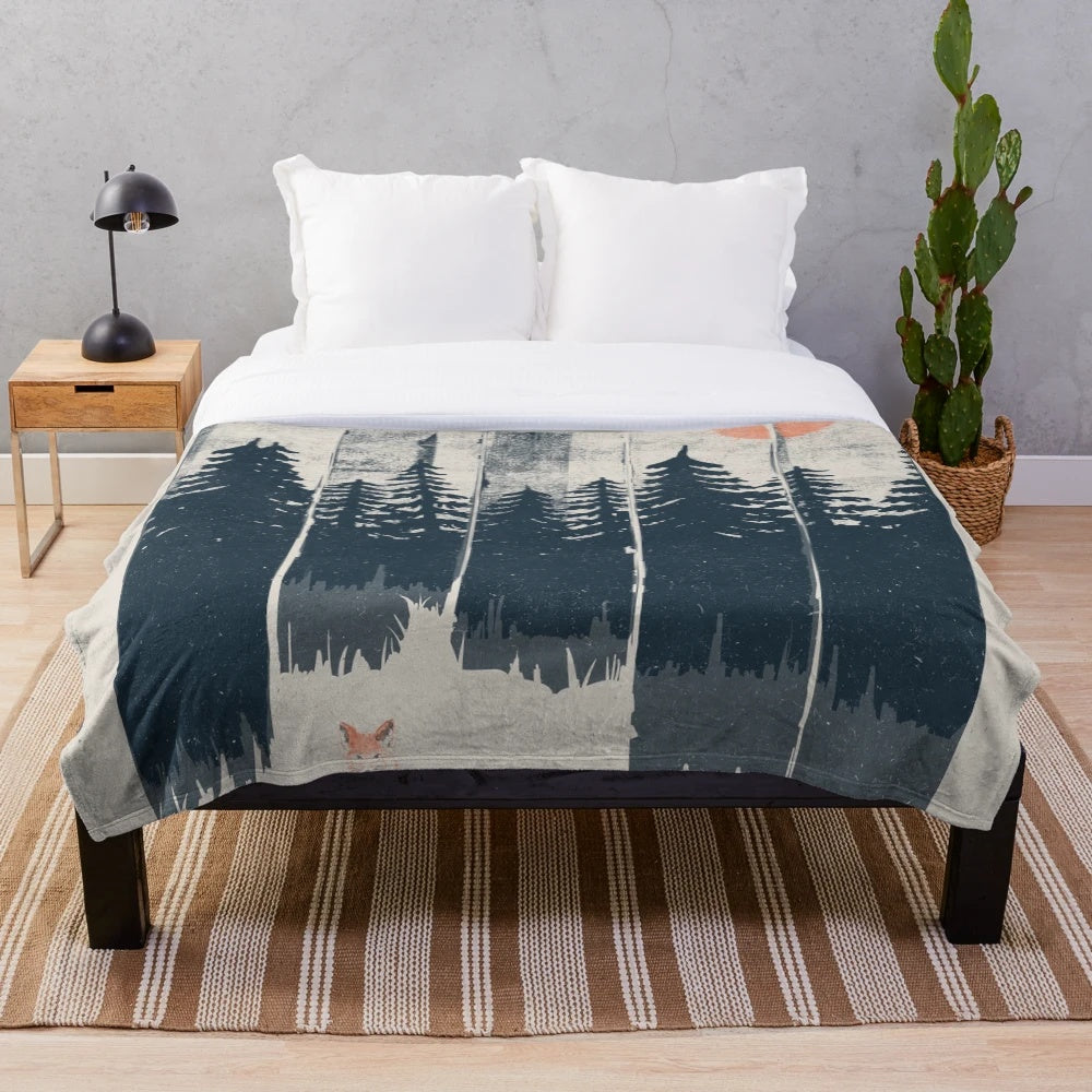 Plush blanket featuring a fox in a natural, wilderness setting