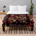 Soft and cozy plush blanket featuring a beautiful design of French horns and roses