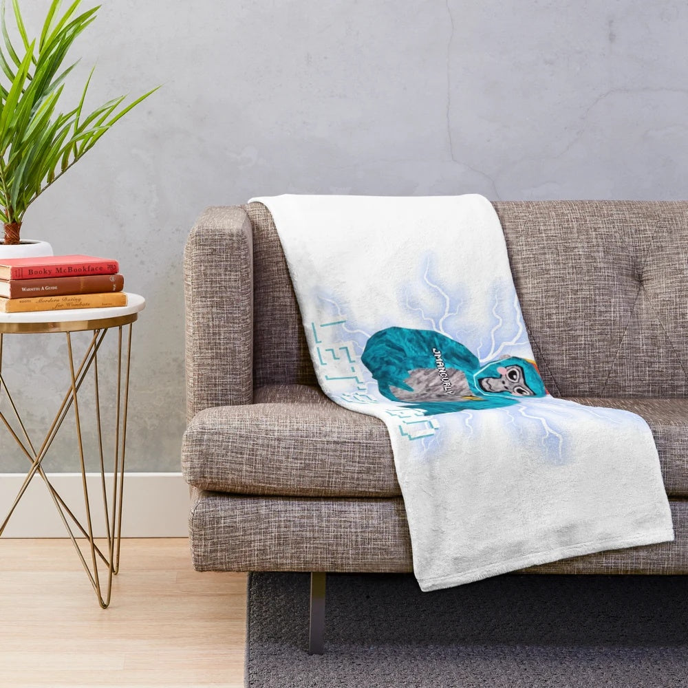 Soft and cozy plush blanket featuring a gorilla tag inspired monke design