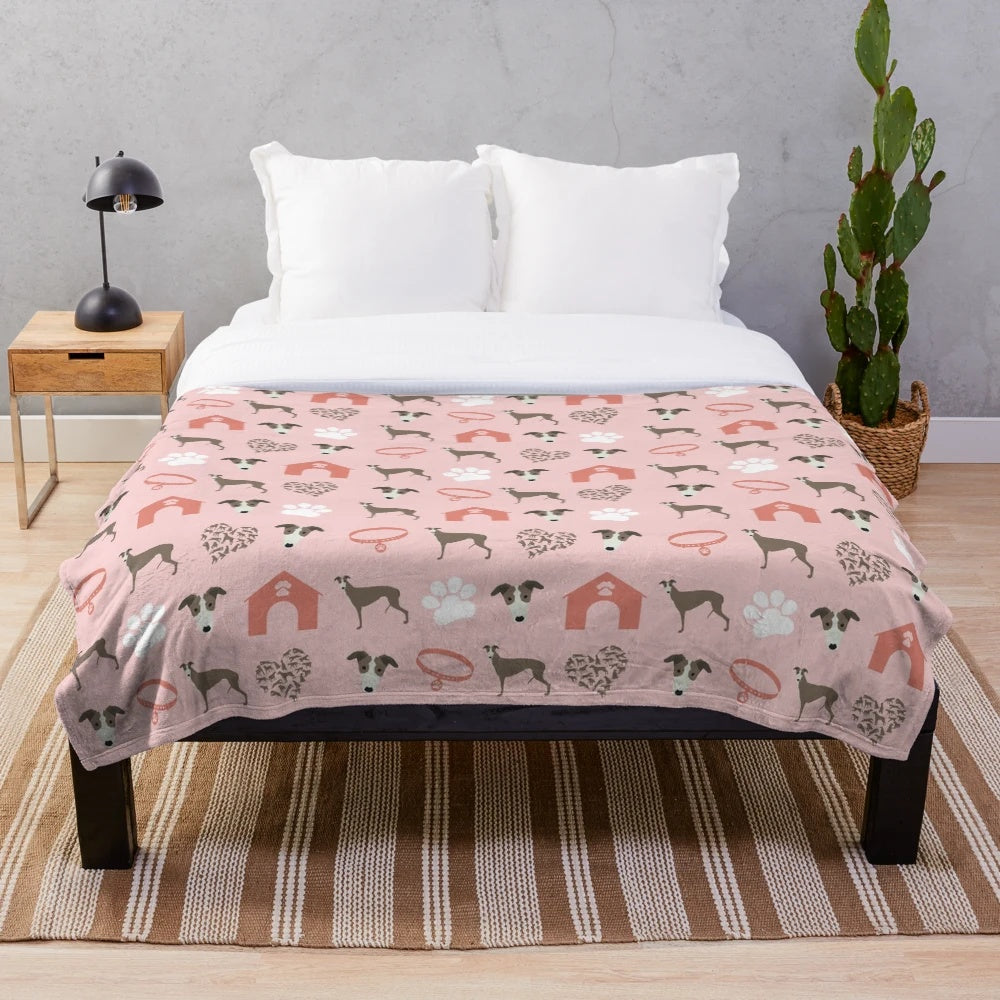 Soft and cozy greyhound print plush blanket for dog owners