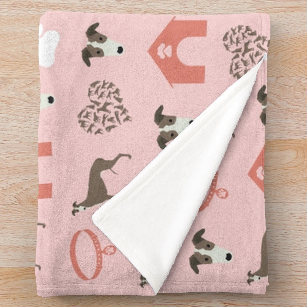 Soft and cozy greyhound print plush blanket for dog owners