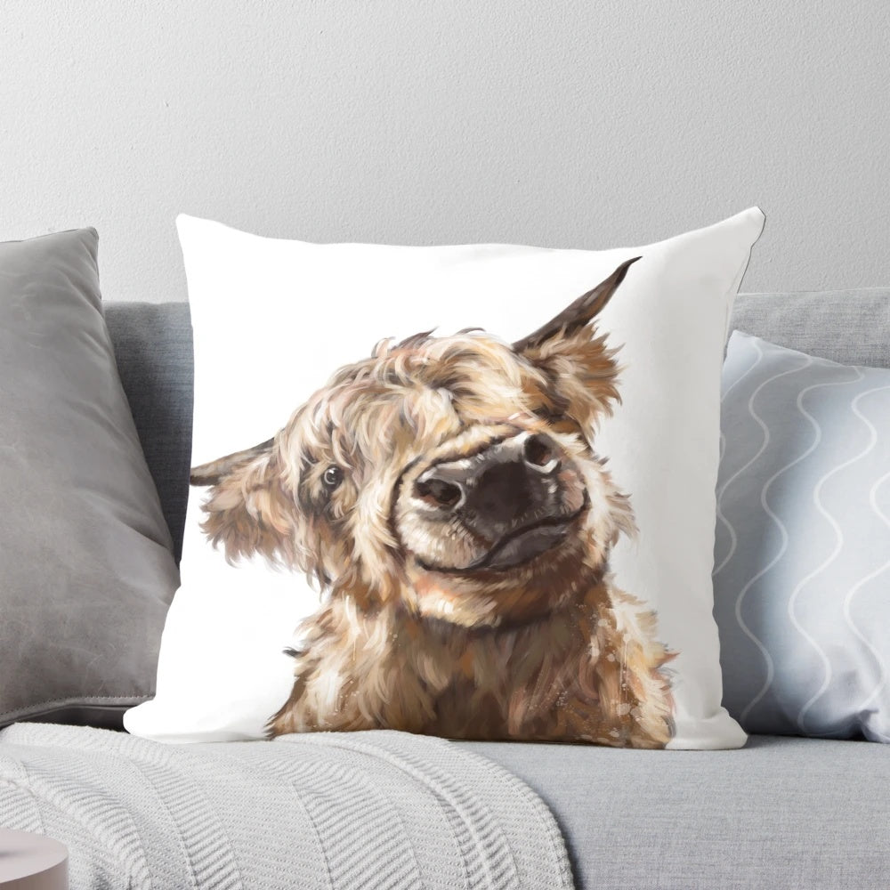 Cozy and charming highland cow plush pillow