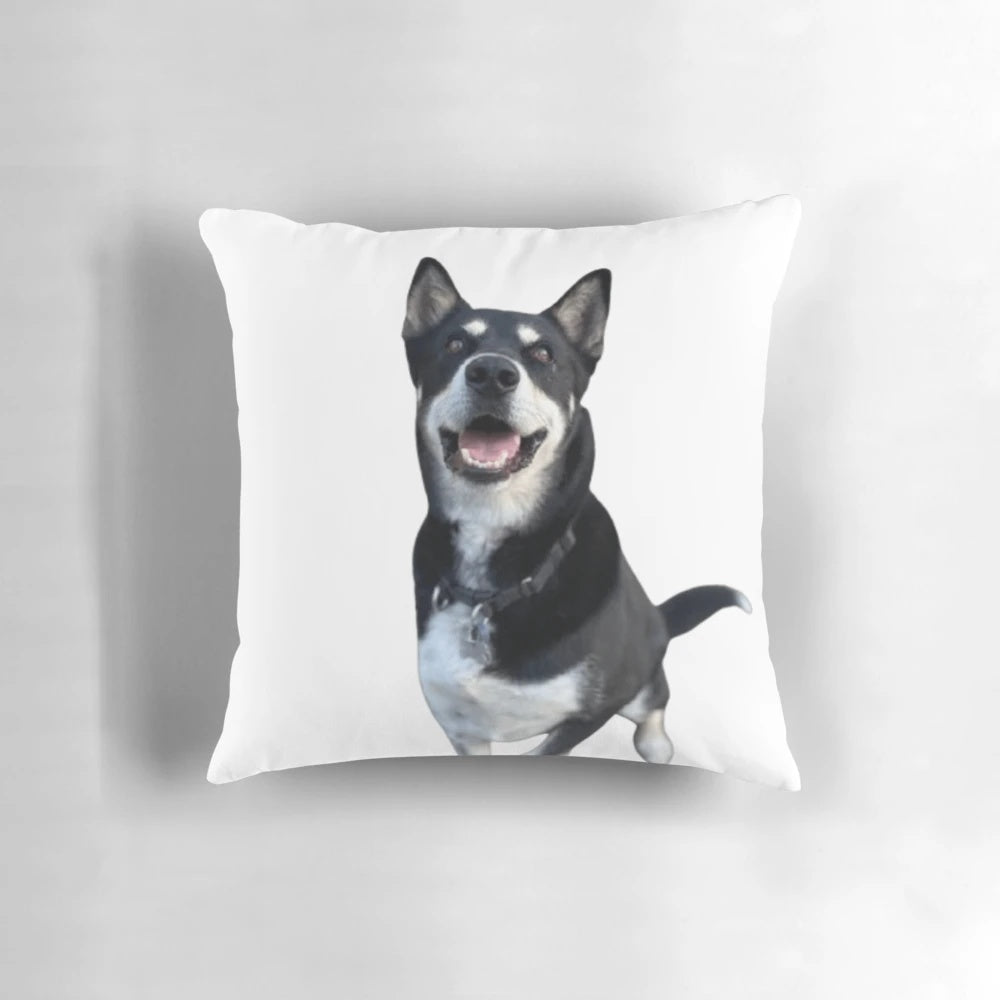 Soft and cuddly plush dog pillow featuring a husky mix design