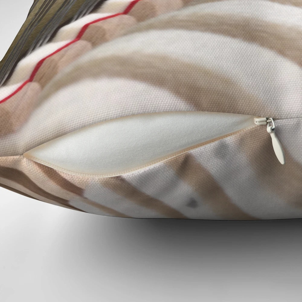 Closeup of a plush "Inside the Piano" pillow, showcasing the intricate details of piano strings and mechanics.