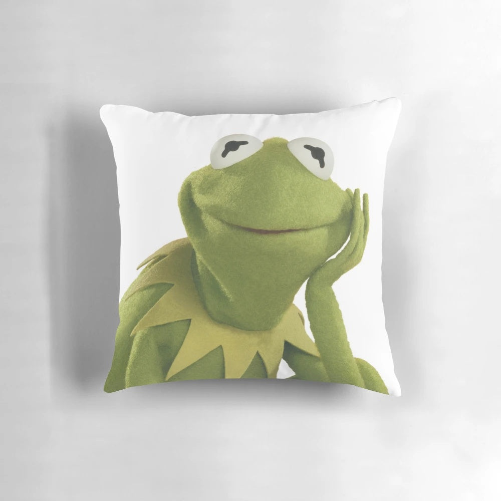 Soft, plush Kermit the Frog-themed decorative pillow for Muppets fans