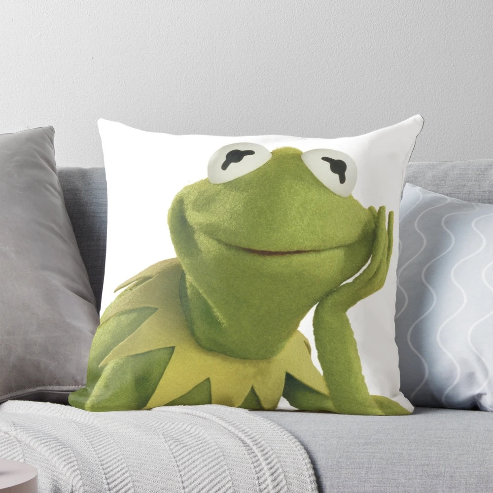 Soft, plush Kermit the Frog-themed decorative pillow for Muppets fans
