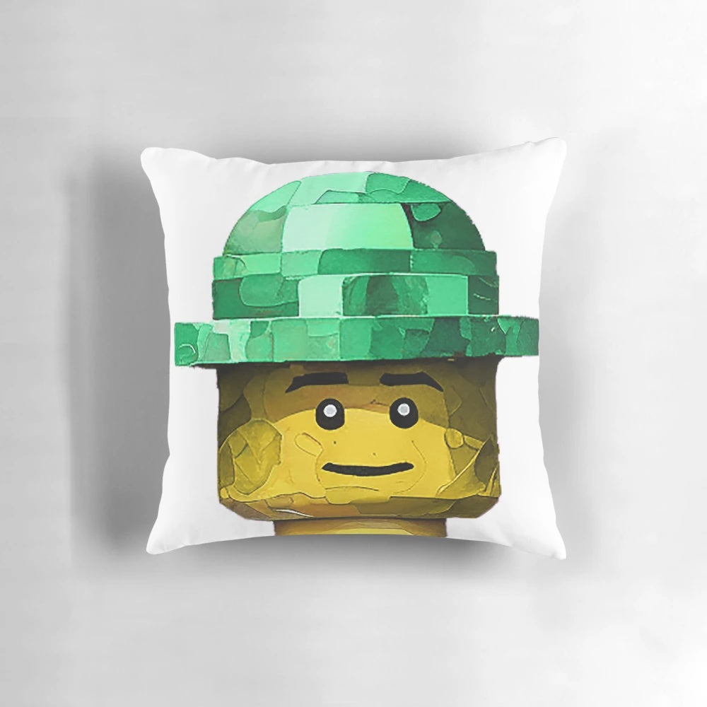 Soft, Plush Lego-Inspired Pillow with Iconic Green Hat