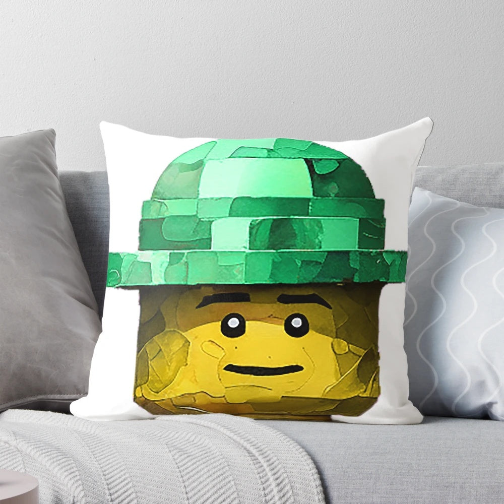 Soft, Plush Lego-Inspired Pillow with Iconic Green Hat