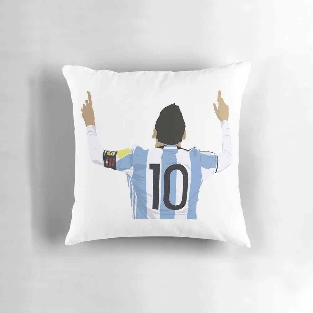 Soft, comfortable pillow featuring the image of legendary Argentine soccer player Lionel Messi