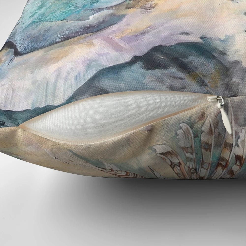 Soft, plush pillow featuring a vibrant lionfish and coral reef design