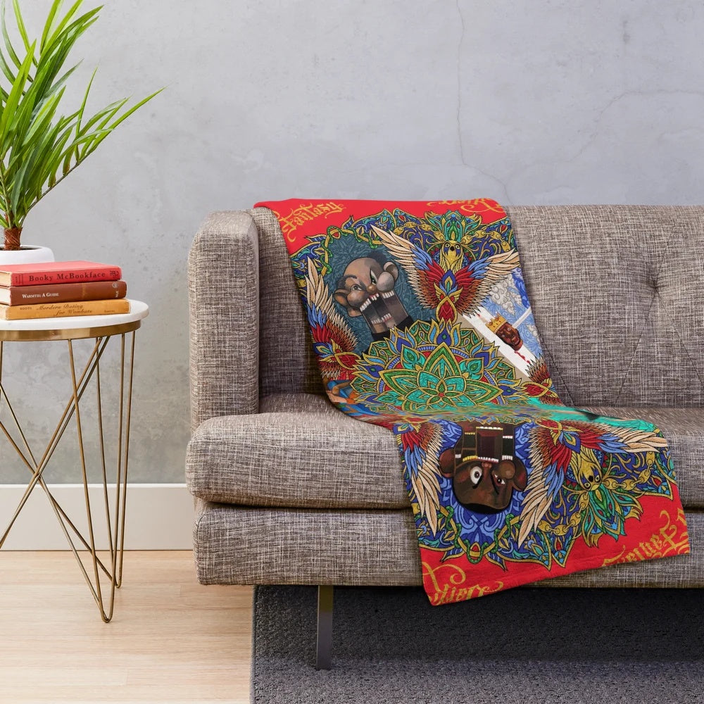 Plush mandala-inspired blanket featuring Kanye West's "My Beautiful Dark Twisted Fantasy" design