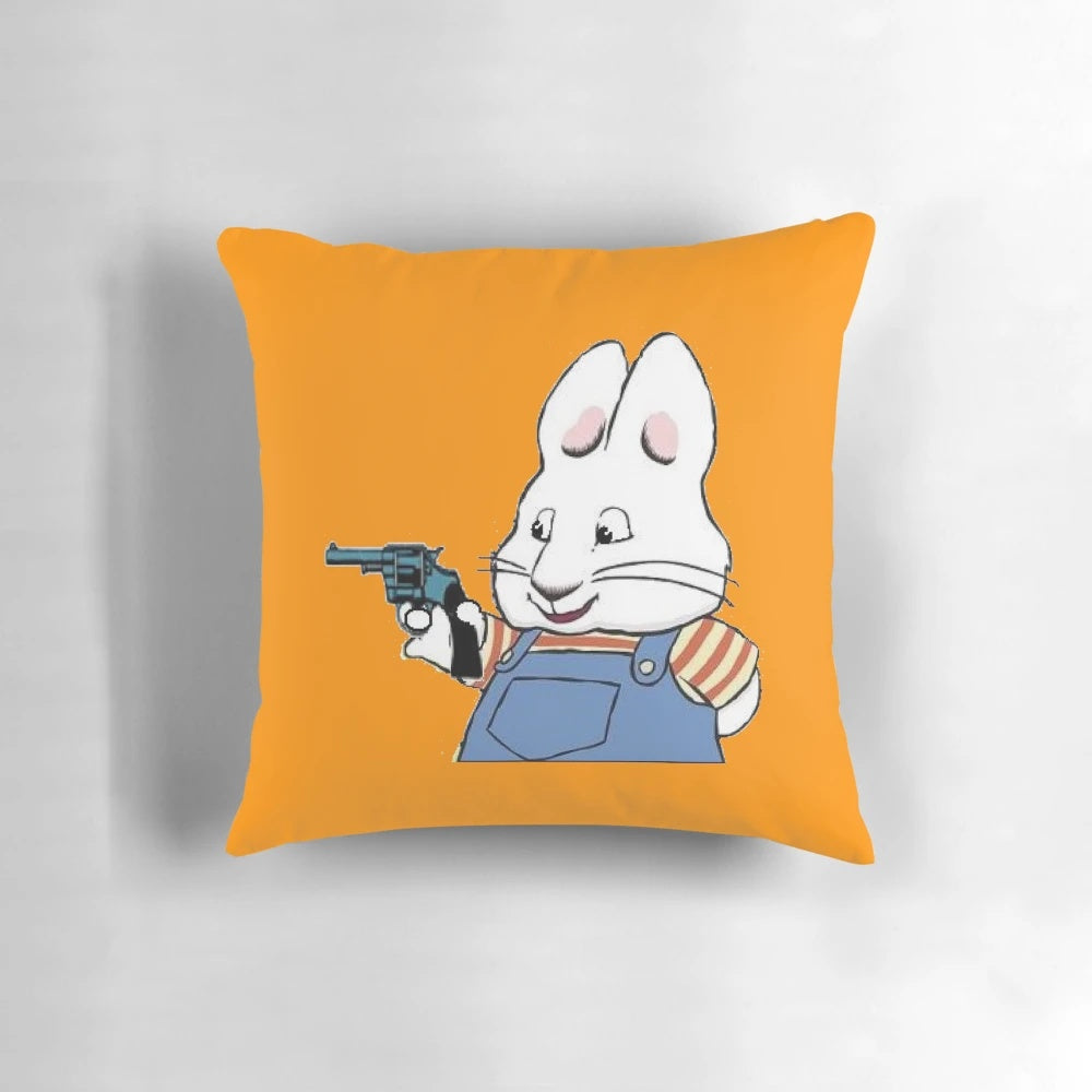 Soft and cuddly plush pillow featuring the beloved cartoon character Max holding a gun from the Max and Ruby series.