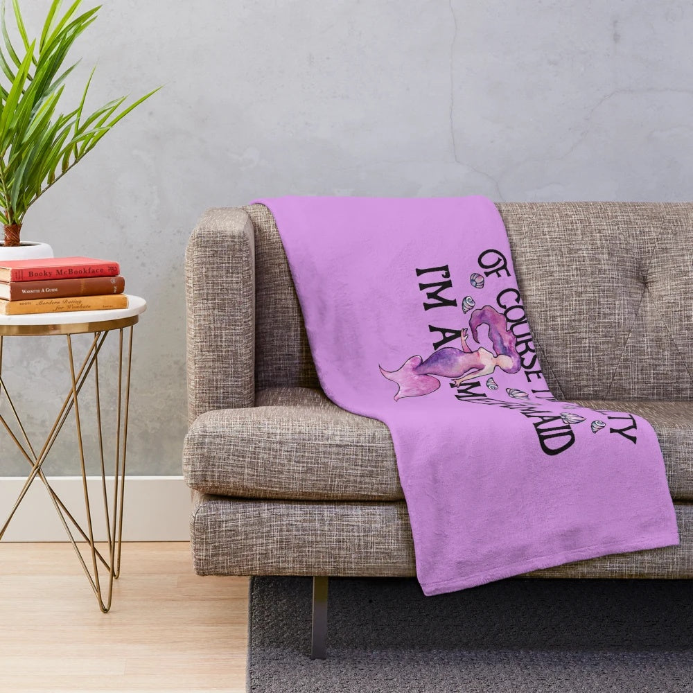 Cozy mermaid plush blanket with "Of Course I'm Salty, I'm a Mermaid" design