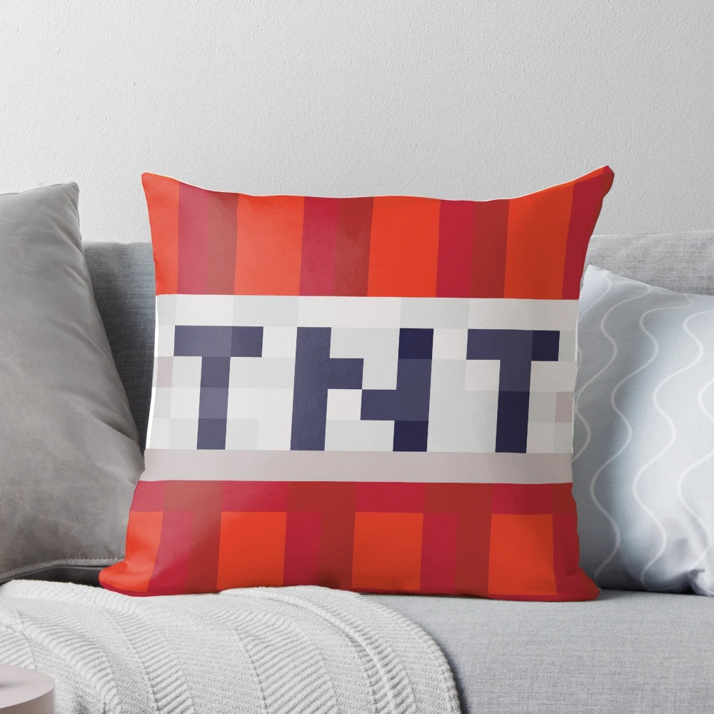 Soft, plush Minecraft TNT block pillow for gaming and home decor