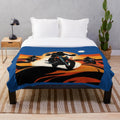 Plush blanket with motorcycle and desert-inspired design