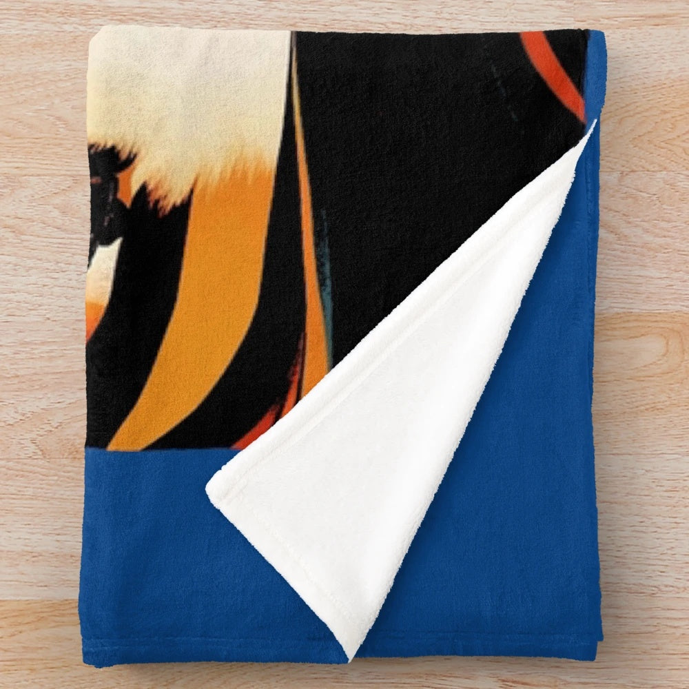 Plush blanket with motorcycle and desert-inspired design