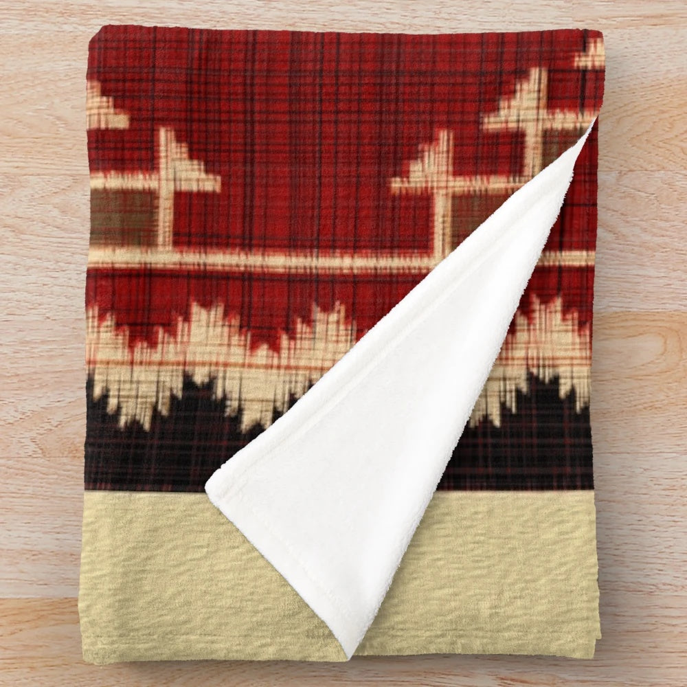 Navajo-inspired tribal ethnic plush blanket with geometric and abstract patterns