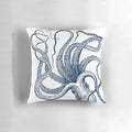 Navy octopus throw pillow with white accents on a navy background