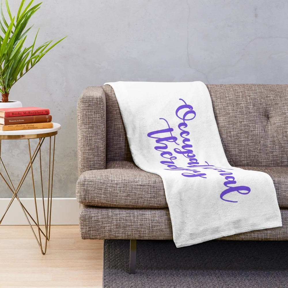 Plush occupational therapy-themed purple blanket