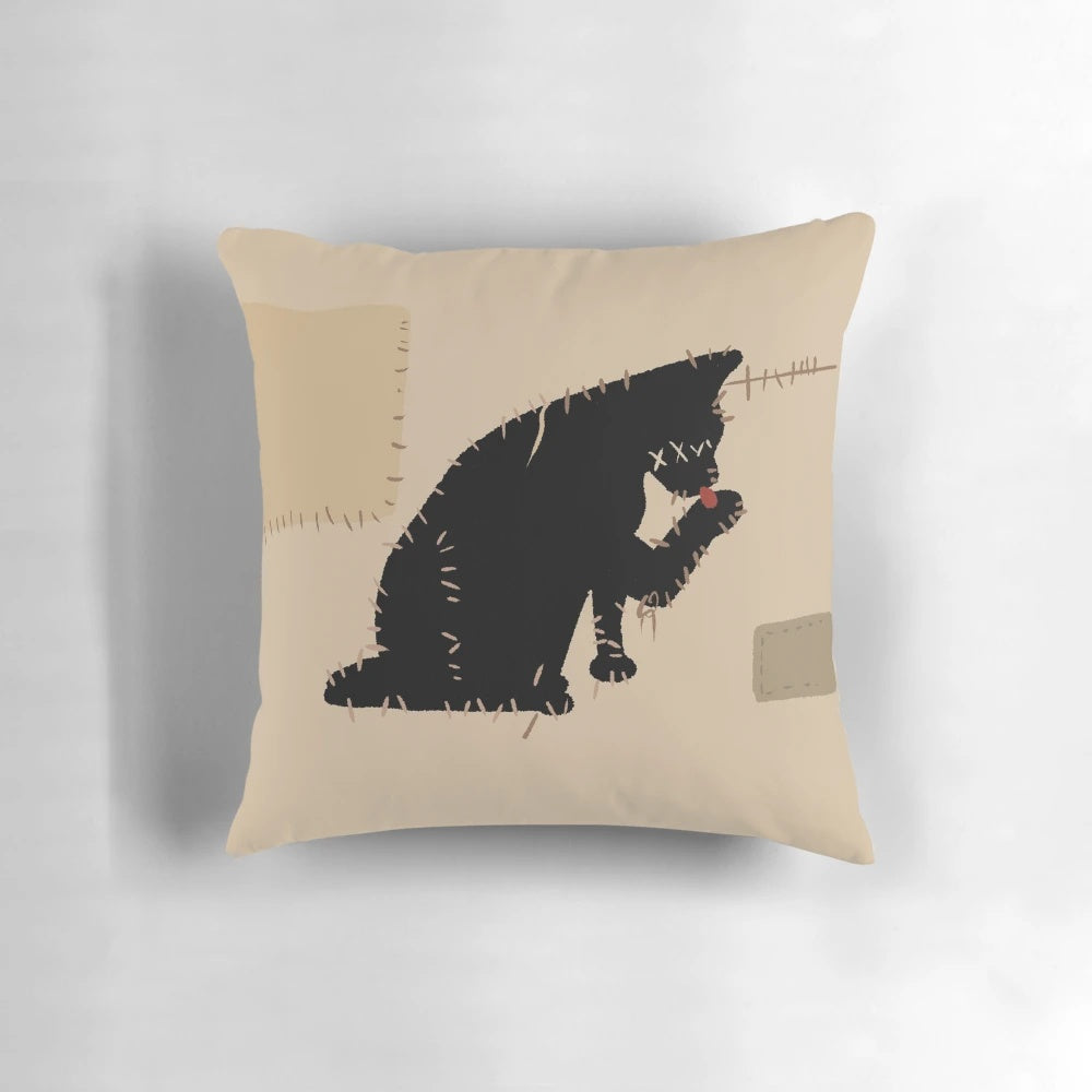 Soft, decorative pillow featuring a pirate flag with a cat skull design, inspired by the TV series "Our Flag Means Death"