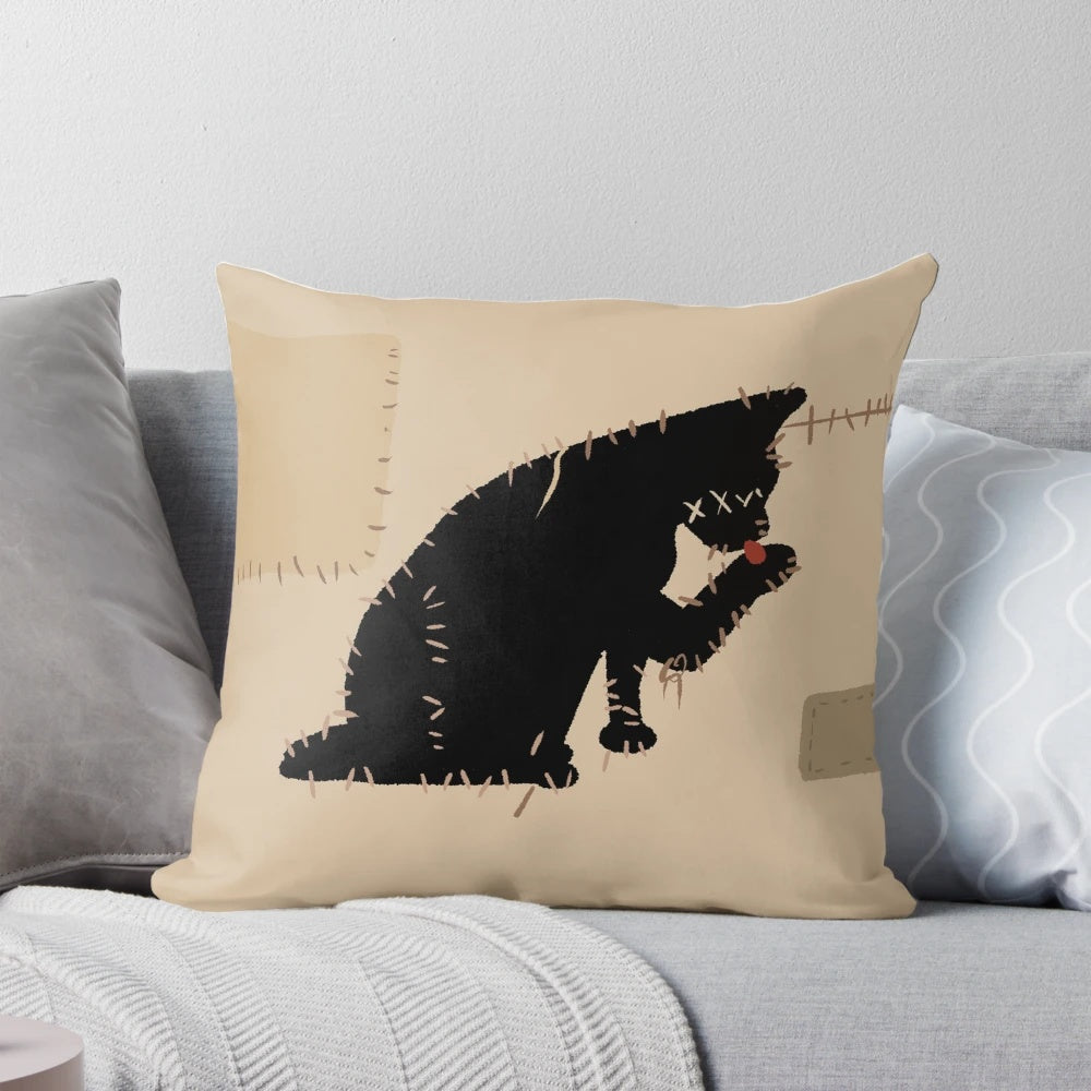 Soft, decorative pillow featuring a pirate flag with a cat skull design, inspired by the TV series "Our Flag Means Death"