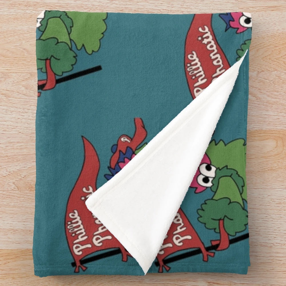 Plush Philadelphia Sports Blanket with Phillie Phanatic Design