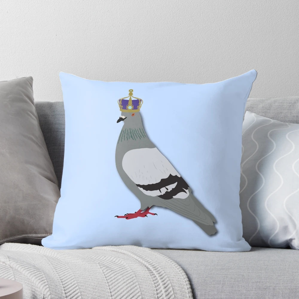 Soft, plush pigeon pillow with a crown design, perfect for adding a touch of whimsical charm to any room.